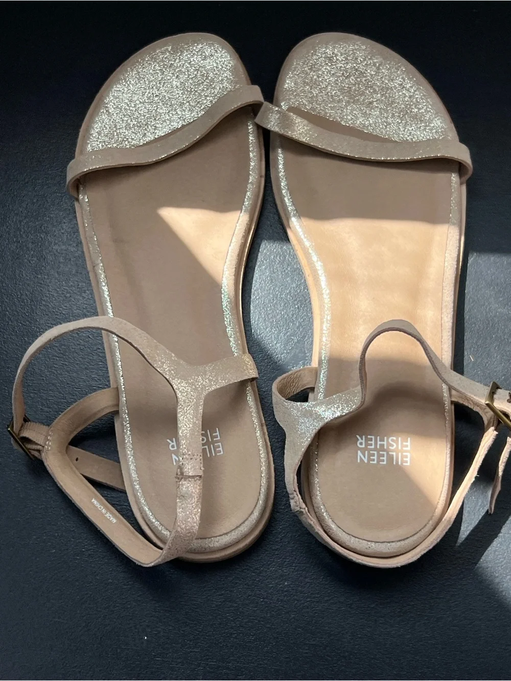 Eileen Fisher Sparkle Strap Sandals in Rose Gold